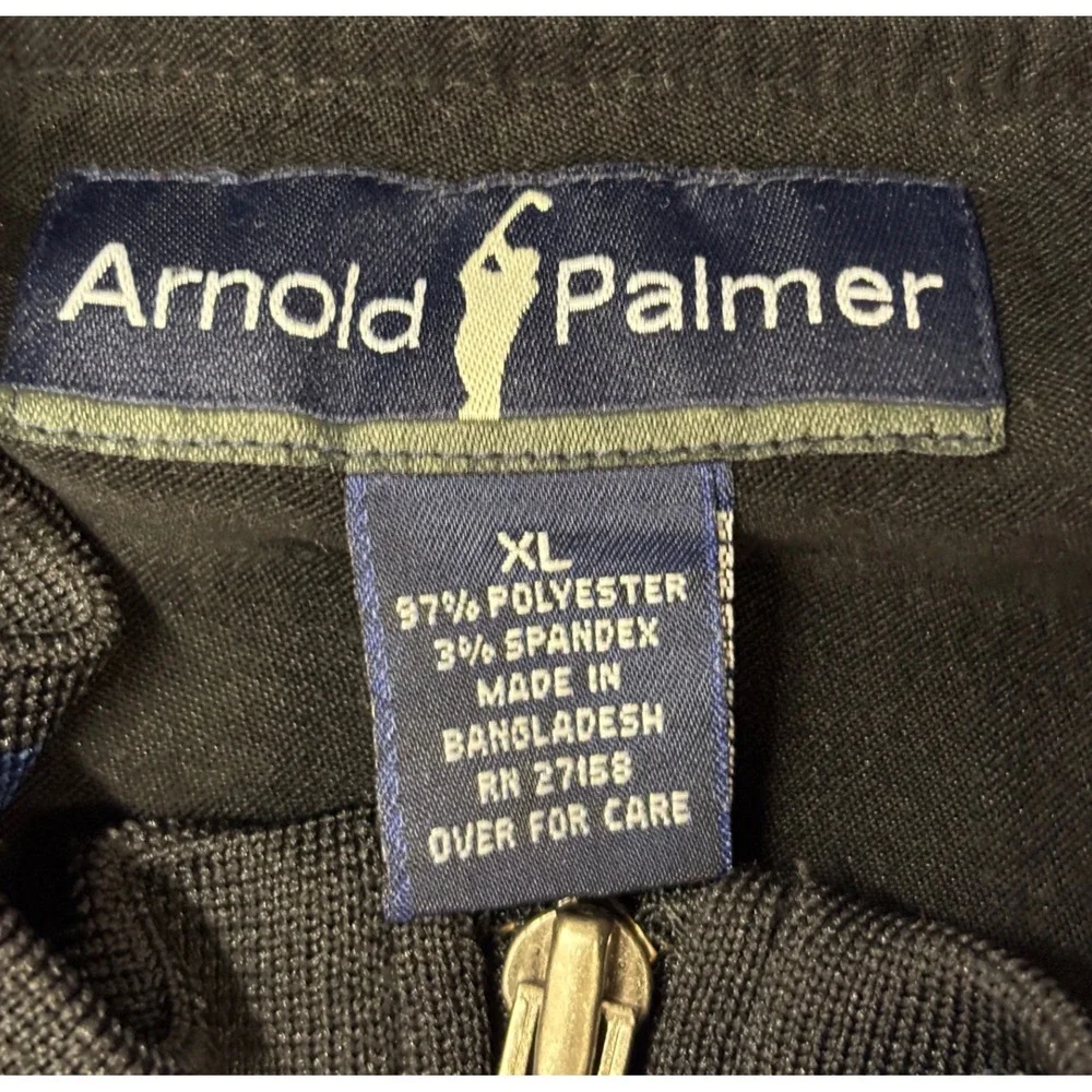 Arnold Palmer Men's XL Black 1/4 Zip Pullover Golf Jacket Stretch Blue Trim